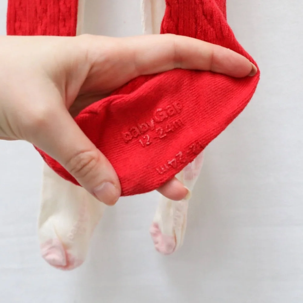 Baby Gap Set of 2 childrens tights red Christmas bear pink llama non-slip 12-24m